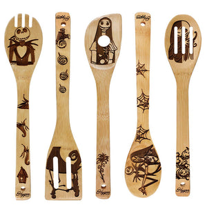 Unique Pattern Burned Wooden Spoons Nightmare before christmas 5 pieces
