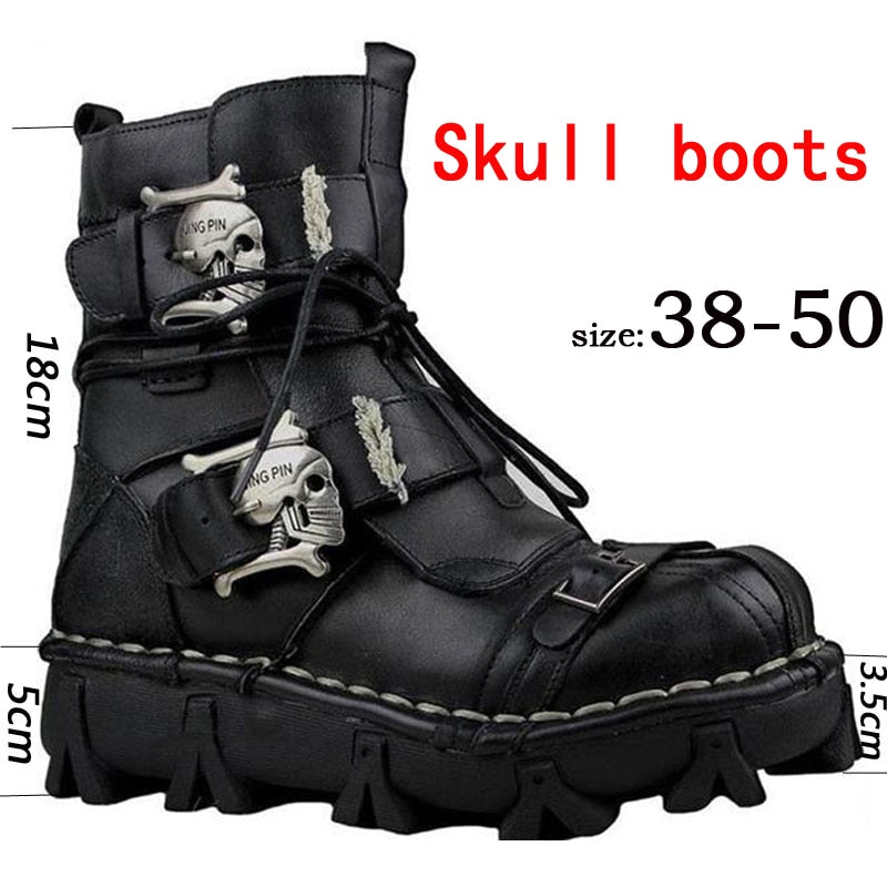 Leather Skull Gothic Punk Combat Motorcycle Boots