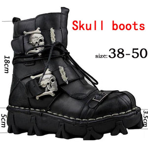 Leather Skull Gothic Punk Combat Motorcycle Boots