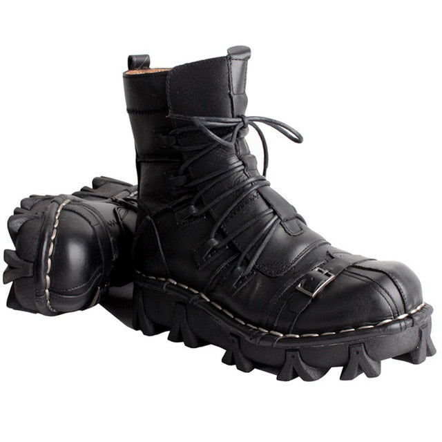 Leather Skull Gothic Punk Combat Motorcycle Boots