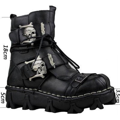 Leather Skull Gothic Punk Combat Motorcycle Boots
