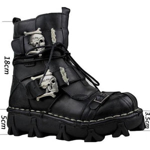 Leather Skull Gothic Punk Combat Motorcycle Boots