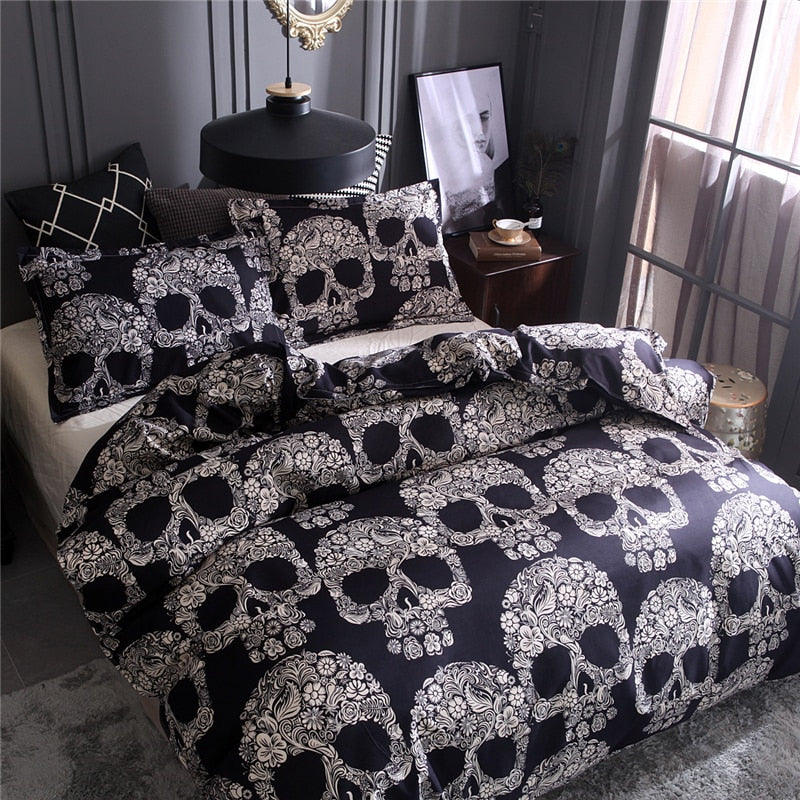 Skull Floral Queen Bedding Set Luxury 3D Printed