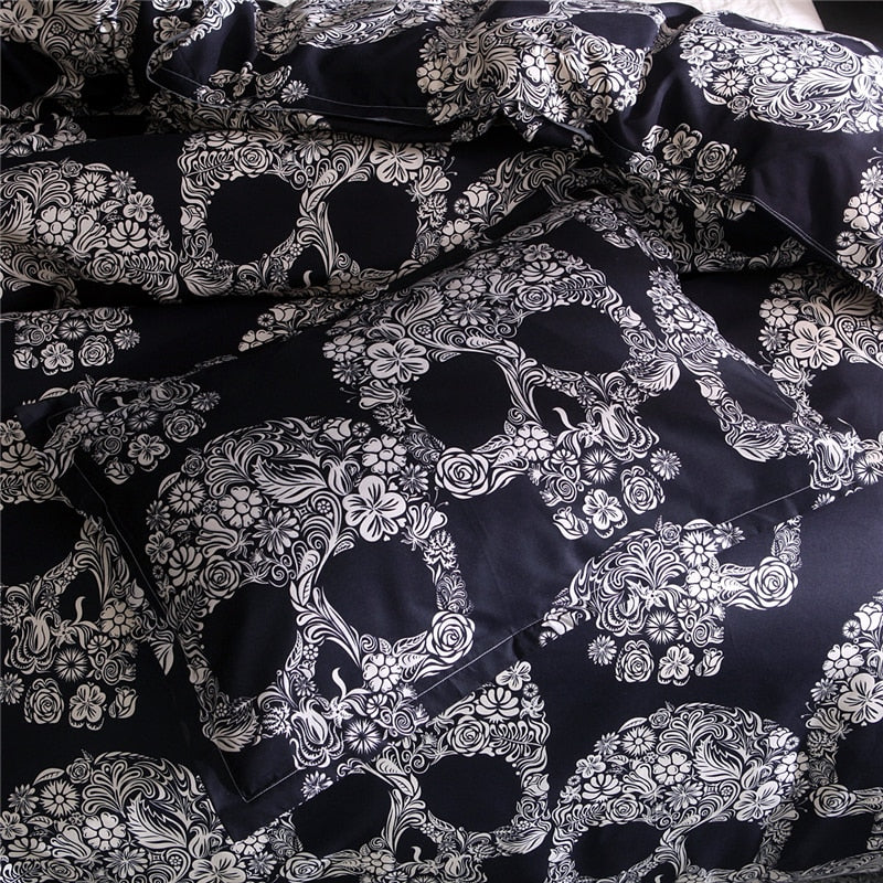 Skull Floral Queen Bedding Set Luxury 3D Printed